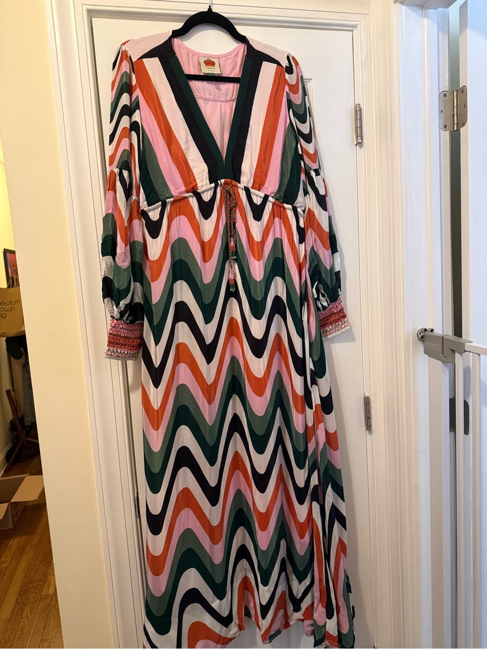 FARM Rio Multicolor Wavy Stripe Maxi Dress